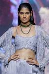 Buy_Nirmooha_Grey Chantilly Lace Hand Embroidery Sequins Open Neck Cape _Online_at_Aza_Fashions