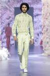 Buy_Nirmooha_Green Linen Plain Tapered Pant With Belt _at_Aza_Fashions