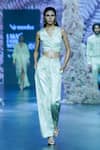 Nirmooha_Green Shimmer Georgette Solid V Neck Crop Vest _Online_at_Aza_Fashions