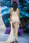 Shop_Nirmooha_Peach Net Embroidery Sequin One Wild Helix Embellished Trail Dress _at_Aza_Fashions
