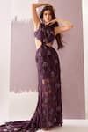 Buy_Nirmooha_Purple Chantilly Lace Embellished Bead Halter Brazen Tassel Gown _at_Aza_Fashions