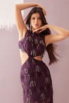 Shop_Nirmooha_Purple Chantilly Lace Embellished Bead Halter Brazen Tassel Gown _at_Aza_Fashions