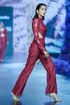 Buy_Nirmooha_Maroon Chantilly Embellished High Neck Floral Jumpsuit _Online_at_Aza_Fashions