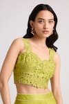 Buy_Chandrima_Green Chanderi Lining 100% Cotton Cutwork French Fleur Bustier Blouse _at_Aza_Fashions