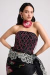 Buy_Chandrima_Black Chanderi Lining 100% Cotton Embroidery Embellished Ruched Corset _at_Aza_Fashions