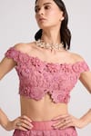 Buy_Chandrima_Pink Chanderi Lining 100% Cotton 3d Petunia Embellished Bustier Blouse _at_Aza_Fashions