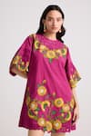 Chandrima_Pink Kala  Lining 100% Sunflower Garden Short Dress _Online_at_Aza_Fashions
