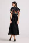 Shop_Chandrima_Black Chanderi Lining 100% Cotton Applique Midnight Bloom Midi Shirt Dress _at_Aza_Fashions