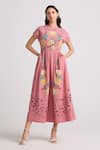 Buy_Chandrima_Pink Kala  Lining 100% Blossom Cutwork Midi Dress _at_Aza_Fashions