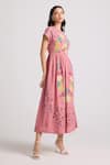 Chandrima_Pink Kala  Lining 100% Blossom Cutwork Midi Dress _Online_at_Aza_Fashions