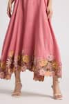Shop_Chandrima_Pink Chanderi Applique Embroidered Floral Cutwork V Neck Corset Dress _Online_at_Aza_Fashions