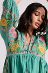 Buy_Chandrima_Blue Kala Cotton Embroidered Floral V Neck Gathered Dress _Online_at_Aza_Fashions