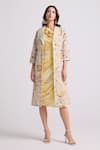Buy_Chandrima_Yellow Cotton Printed Tie-dye One Chanderi Embroidered Midi Dress _at_Aza_Fashions