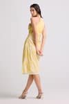 Shop_Chandrima_Yellow Cotton Printed Tie-dye One Chanderi Embroidered Midi Dress _at_Aza_Fashions