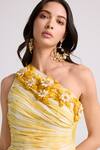 Chandrima_Yellow Cotton Printed Tie-dye One Chanderi Embroidered Midi Dress _Online_at_Aza_Fashions