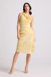 Buy_Chandrima_Yellow Cotton Printed Tie-dye One Chanderi Embroidered Midi Dress _Online_at_Aza_Fashions