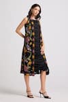 Chandrima_Black Voile Embroidered Beads Cowl Neck Cotton Dress _Online_at_Aza_Fashions