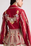 Shop_Chandrima_Red Chanderi Applique Embroidered Cords Lapel Collar Jacket _at_Aza_Fashions