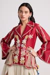 Chandrima_Red Chanderi Applique Embroidered Cords Lapel Collar Jacket _Online_at_Aza_Fashions