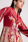 Buy_Chandrima_Red Chanderi Applique Embroidered Cords Lapel Collar Jacket _Online_at_Aza_Fashions