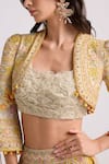 Chandrima_Ivory Chanderi Embroidered Cords Open Neck Bolero Jacket _Online_at_Aza_Fashions