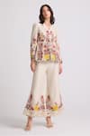 Buy_Chandrima_Ivory Chanderi Embroidered Floral V Neck Jacket _Online_at_Aza_Fashions