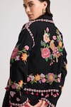 Buy_Chandrima_Black Kala Cotton Embroidered Floral Lapel Collar Chanderi Short Jacket _Online_at_Aza_Fashions