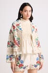 Buy_Chandrima_Ivory Chanderi Applique Embroidered Floral Lapel Collar Short Jacket _at_Aza_Fashions