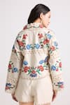 Shop_Chandrima_Ivory Chanderi Applique Embroidered Floral Lapel Collar Short Jacket _at_Aza_Fashions