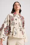 Buy_Chandrima_Ivory Kala Cotton Embroidered Cords Collar Floral Jacket _at_Aza_Fashions