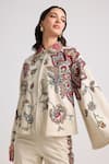 Chandrima_Ivory Kala Cotton Embroidered Cords Collar Floral Jacket _Online_at_Aza_Fashions