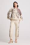 Buy_Chandrima_Ivory Kala Cotton Embroidered Cords Collar Floral Jacket _Online_at_Aza_Fashions