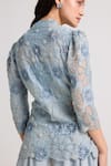 Chandrima_Blue Chanderi Applique Embroidered Floral Cutwork U Neck Peplum Jacket _Online_at_Aza_Fashions