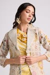 Chandrima_Ivory Silk Organza Embroidered Floral Lapel Collar Chanderi Long Jacket _Online_at_Aza_Fashions