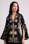 Buy_Chandrima_Black Chanderi Embroidered Floral Lapel Collar Jacket _at_Aza_Fashions