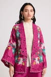 Buy_Chandrima_Fuchsia Chanderi Applique Embroidered Floral Shawl Lapel Flared Jacket _at_Aza_Fashions