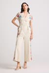 Buy_Chandrima_Ivory Cotton Twill Applique Embroidered Floral Lapel Collar Jumpsuit _at_Aza_Fashions