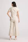 Shop_Chandrima_Ivory Cotton Twill Applique Embroidered Floral Lapel Collar Jumpsuit _at_Aza_Fashions