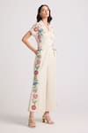 Chandrima_Ivory Cotton Twill Applique Embroidered Floral Lapel Collar Jumpsuit _Online_at_Aza_Fashions