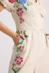 Buy_Chandrima_Ivory Cotton Twill Applique Embroidered Floral Lapel Collar Jumpsuit _Online_at_Aza_Fashions