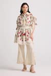 Buy_Chandrima_Ivory Chanderi Embroidered Floral Chainstitch Collar Kaftan Shirt _at_Aza_Fashions