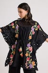 Buy_Chandrima_Black Chanderi Embroidered Floral High Neck Kaftan _at_Aza_Fashions