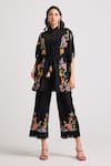 Chandrima_Black Chanderi Embroidered Floral High Neck Kaftan _Online_at_Aza_Fashions