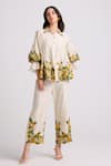 Buy_Chandrima_Ivory Chanderi Placement Embroidery Sunflower Pant _at_Aza_Fashions