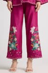 Chandrima_Pink Chanderi Embroidery Floral Bloom Pant _Online_at_Aza_Fashions