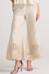 Buy_Chandrima_Ivory Chanderi Embroidery Floral Cutwork Bell Bottom Pant _Online_at_Aza_Fashions