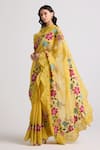 Shop_Chandrima_Yellow Silk Organza Embroidery Floral Flower Bloom Saree _at_Aza_Fashions