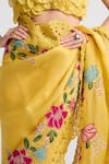 Chandrima_Yellow Silk Organza Embroidery Floral Flower Bloom Saree _Online_at_Aza_Fashions