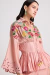 Chandrima_Pink Chanderi Embroidery Floral Collared Neck Corset Shirt _Online_at_Aza_Fashions