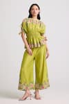 Buy_Chandrima_Green Chanderi Embroidered Floral Cutwork Flared Pant _at_Aza_Fashions